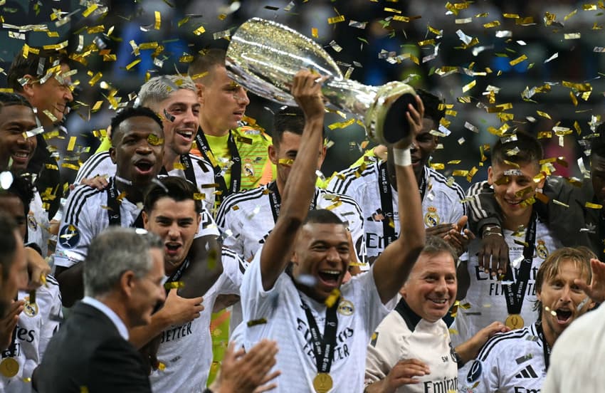O Real Madrid venceu a Atalanta para se tornar o maior campeão da Supercopa da Europa; Veja a lista dos maiores campeões (Foto: Sergei GAPON / AFP)