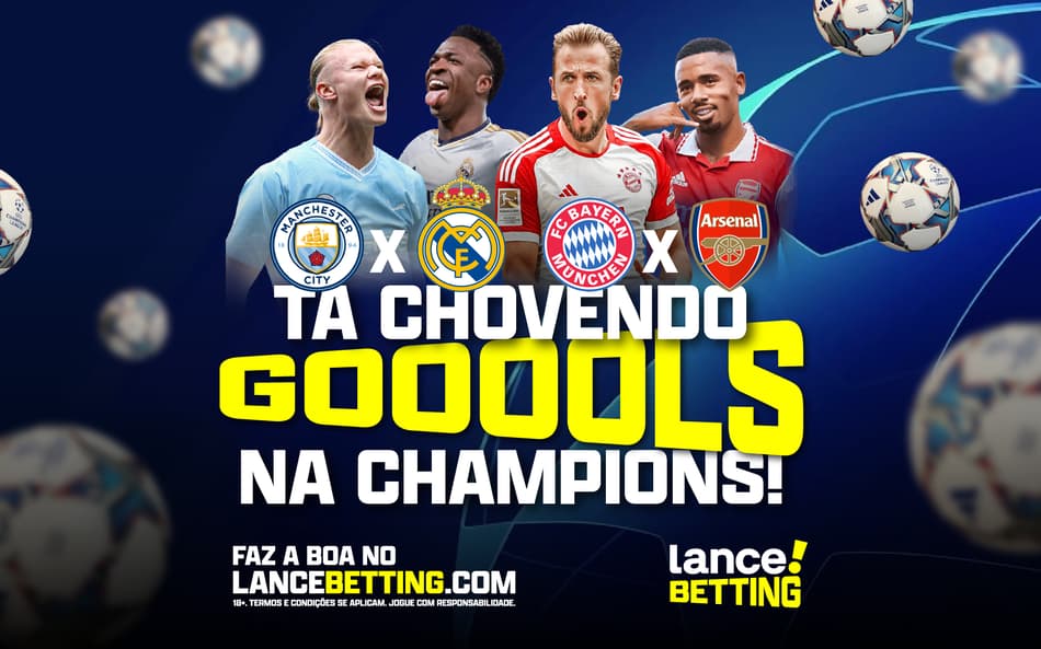 Com R$R$20, você ganha R$182 pra chuva de gols em Bayern x Arsenal e City x Real