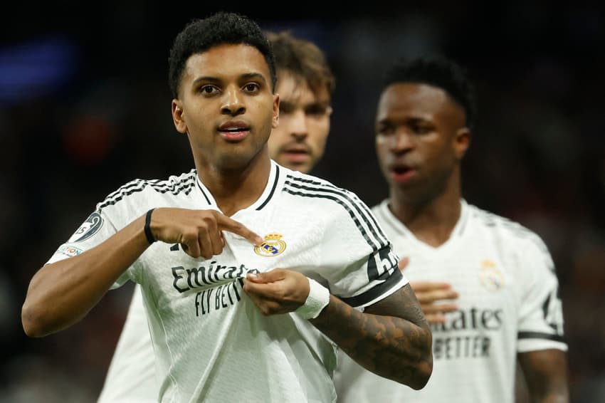 O atacante Rodrygo, da seleção brasileira, marcou contra o Atlético de Madrid nas oitavas de final da Champions (Foto: Pierre-Philippe Marcou/AFP)