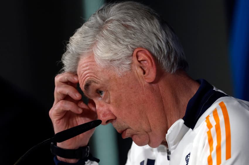 Carlo Ancelotti em coletiva na véspera de Real Madrid x Arsenal, pela Champions League