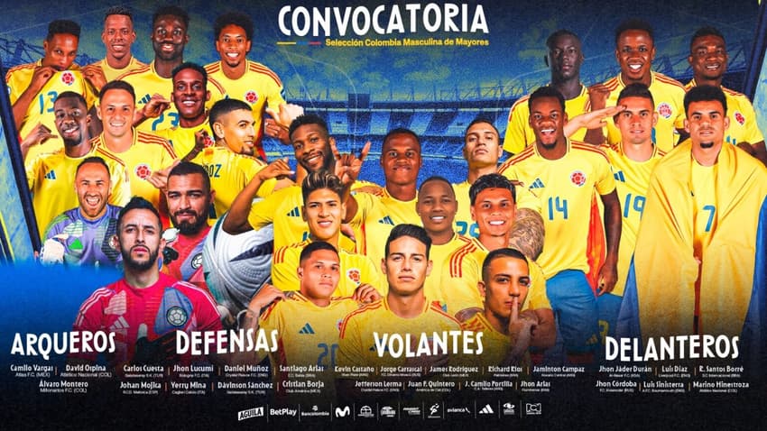 Convocação da Colômbia para as eliminatórias. (Foto: divulgação/FCF)