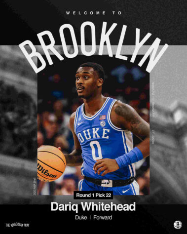 22ª escolha: Dariq Whitehead (EUA) - Brooklyn Nets 22ª escolha: Dariq Whitehead (EUA) - Brooklyn Nets