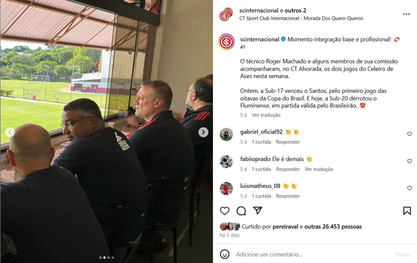 Roger Machado visitando o CT Morada dos Quero-Queros. Fotos: Reprodução Instagram/SC Internacional
