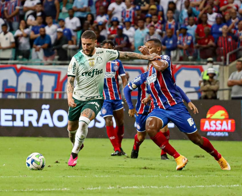 Zé Rafael, do Palmeiras, durante partida contra o Bahia pelo Campeonato Brasileiro 2023. Foto: Marcio Roberto/Agencia F8/Gazeta Press