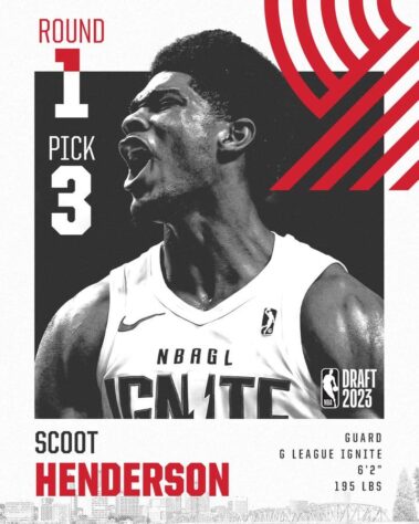 3ª escolha: Scoot Henderson (EUA) - Portland Trail Blazers 3ª escolha: Scoot Henderson (EUA) - Portland Trail Blazers