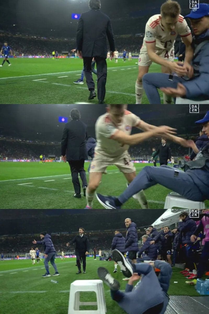 Stanisic empurrando gandula durante o jogo entre Inter e Bayern de Munique pela Champions League